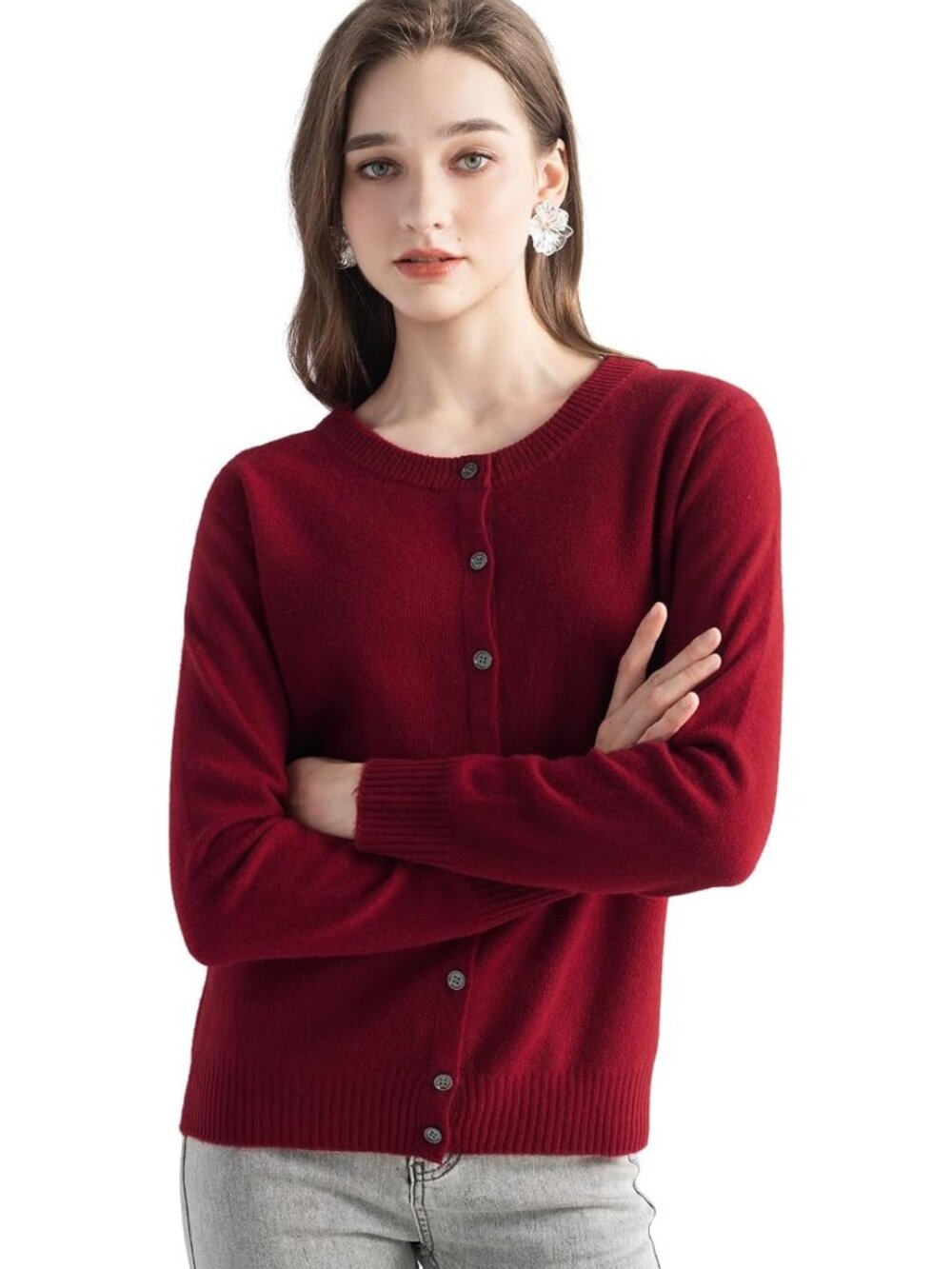 Cozy 100% Pure Cashmere Cardigan Sweater | Crew Neck, Long Sleeve, Warm Knit for
